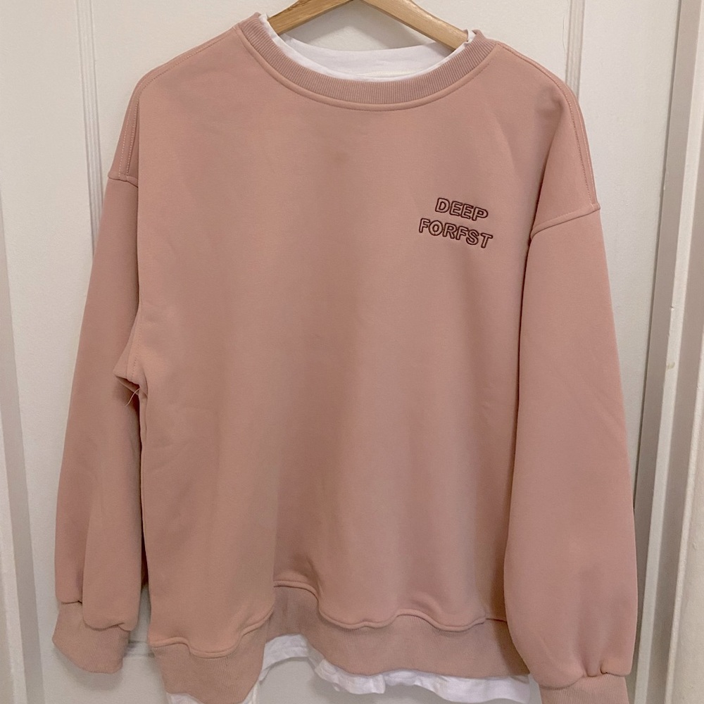 Pink crew neck fleece lined sweater
